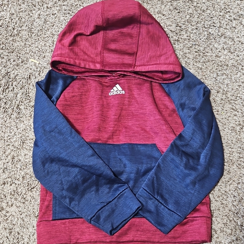 Adidas Kids' Maroon and Navy Hoodie